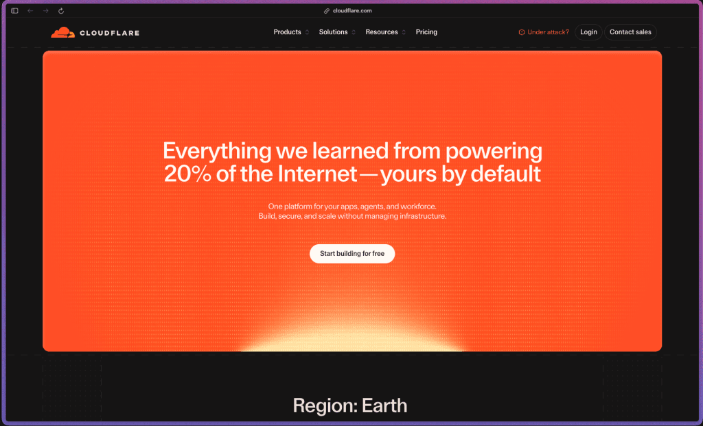 Cloudflare homepage showing a global cloud network platform covering CDN, DDoS protection, WAF, DNS management, SSL, bot management, Cloudflare Workers, R2 storage, and Zero Trust security. Used by 23% of all websites worldwide. Free plan available, paid tiers from Pro to Enterprise, rated 4.5/5 on G2 from 700+ reviews.