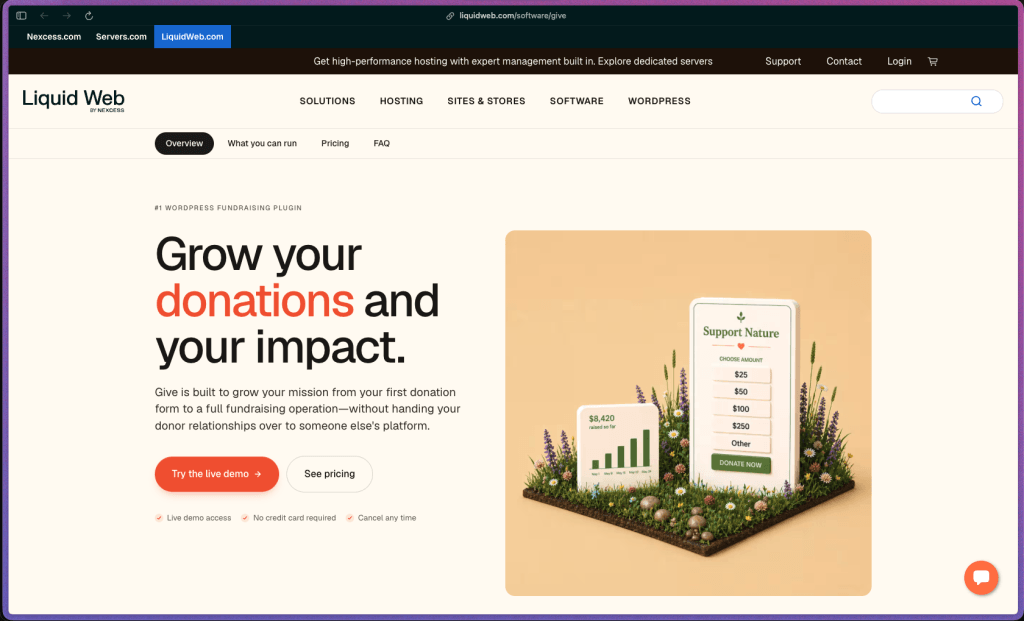 GiveWP homepage at givewp.com showing a WordPress donation plugin and nonprofit fundraising platform. Rated 4.8/5 on G2 from 61 reviews and 4.8/5 on Trustpilot from 56 reviews; 30,000+ active WordPress installations and 700+ WordPress.org reviews. Features include drag-and-drop donation form builder (Full, Multi-step, Embedded layouts), recurring donations (weekly/monthly/quarterly/annual), peer-to-peer fundraising with personal fundraiser pages (Pro/Agency), donor management with lifetime giving history and profiles, fund designation (multiple funds per form), custom suggested giving amounts with impact labels, donor fee recovery checkbox, tribute and memorial giving with notification cards, offline donation entry (checks, cash, pledges), text-to-give SMS (Basic+), automatic donation receipts (PDF), annual giving statements for tax documentation, donation goal progress bars, donor self-service dashboard, 40+ payment gateways (PayPal free; Stripe on free plan with 2% platform fee removed on paid plans; Square, Authorize.net, Braintree, Razorpay, Mollie, GoCardless, and more on paid plans), email marketing integrations (Mailchimp, ActiveCampaign, ConvertKit, Constant Contact, Drip), Salesforce NPSP, QuickBooks, Zapier, Google Analytics, Akismet spam protection, GDPR data tools, PCI-compliant gateway processing, and self-hosted data storage.