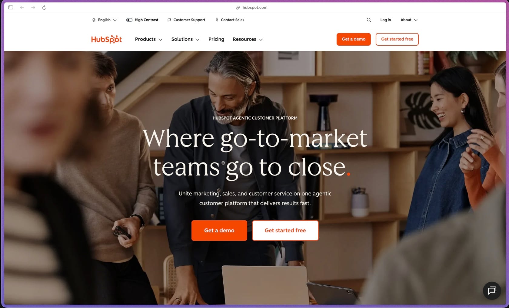 HubSpot homepage at hubspot.com showing an AI-powered all-in-one customer platform founded in 2006 (Cambridge, MA). Publicly traded on NYSE (HUBS) since 2014. 95,500+ customers across 120+ countries. Rated 4.4/5 on G2 from 35,000+ verified reviews; ranked #1 in 65 G2 categories. Freemium pricing: permanently free CRM (no time limit, no credit card required, includes contacts/deals/basic email/meeting scheduling/live chat); Starter from $15/seat/month; Marketing Hub Professional from $890/month + $3,000 mandatory onboarding fee; Enterprise from $3,600/month. AI credits billed for Breeze Agent usage at Professional and Enterprise tiers.